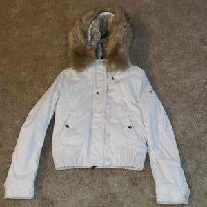 ABERCROMBIE & FITCH CREAM JACKET WITH FUR, M